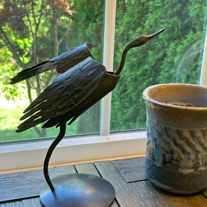 Blackthorne Forge 7" Heron Steel Sculpture, Handcrafted in Vermont