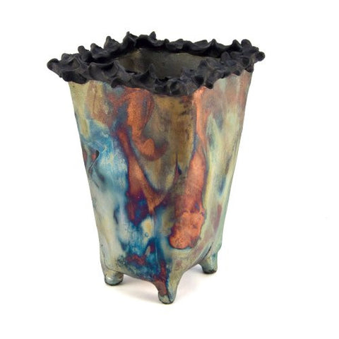 Art by Aron Raku Pottery Medium Prickly Rim Vase - The Barrington Garage