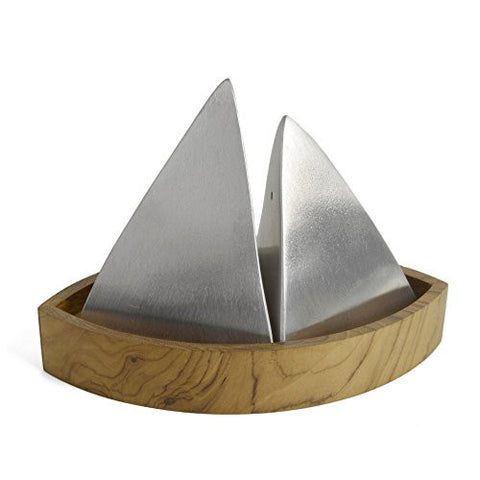 Creative Co-Op Aluminum Sailboat Salt and Pepper Shakers with Teak Tray - The Barrington Garage