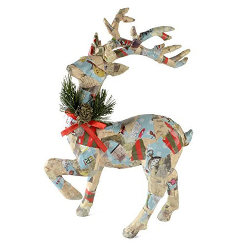Decoupage 11.5-inch Standing Reindeer Figurine - The Barrington Garage