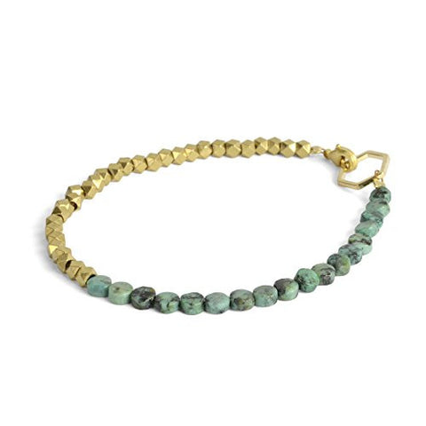 Oceanne 6.5" Turquoise and Faceted Brass Bead Bracelet - The Barrington Garage