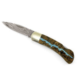 Santa Fe Stoneworks Vein Turquoise Damascus 3-inch Lockback Pocket Knife - The Barrington Garage