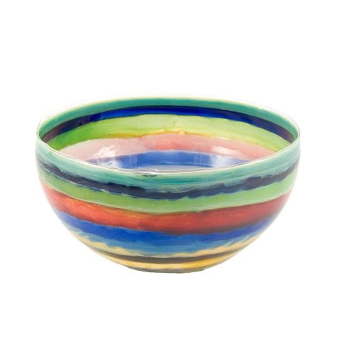 Jim Loewer Glass Handmade 6-inch Bowl, Multicolor Stripes - The Barrington Garage