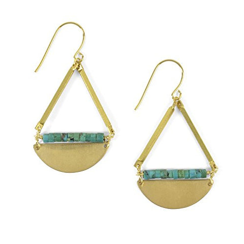 Oceanne Turquoise Moon Heishi Beads and Brass Earrings - The Barrington Garage