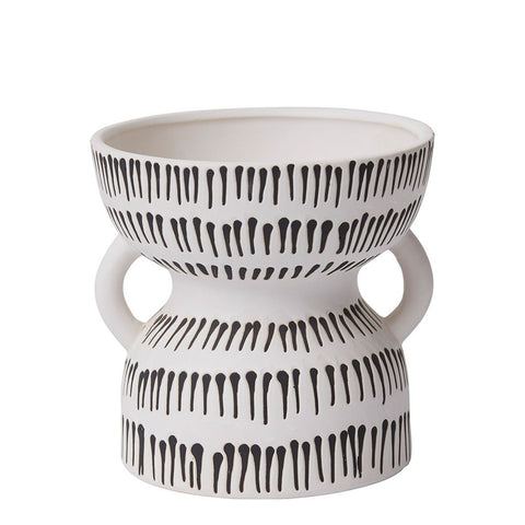 Accent Decor 6-1/4 x 6-inch Modern Ceramic Pot with Handles, White/Black