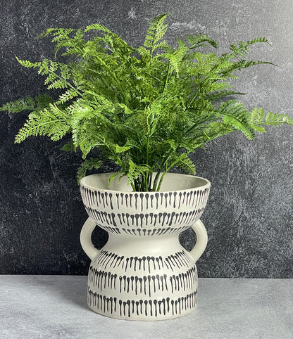 Accent Decor 6-1/4 x 6-inch Modern Ceramic Pot with Handles, White/Black