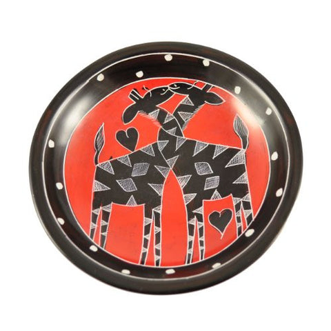 Romancing Giraffes 5-inch Carved Soapstone Bowl, Red/Black - The Barrington Garage
