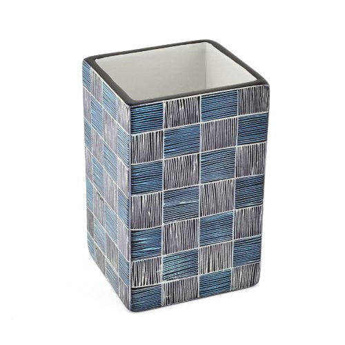 Swahili African Modern Basketweave Pencil Cup, Blue/Black - The Barrington Garage