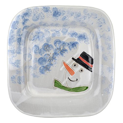 MudWorks Pottery Carved Snowman 14-inch Square Platter - The Barrington Garage