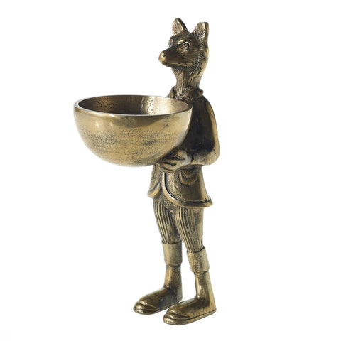 Eric + Eloise Collection 12" Fox Figurine Bowl, Cast Aluminum with Antique Gold Finish