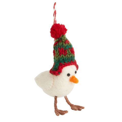Birdy with a Beanie Felted Wood Ornament, Handmade in Nepal, Set of 2