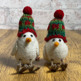 Birdy with a Beanie Felted Wood Ornament, Handmade in Nepal, Set of 2