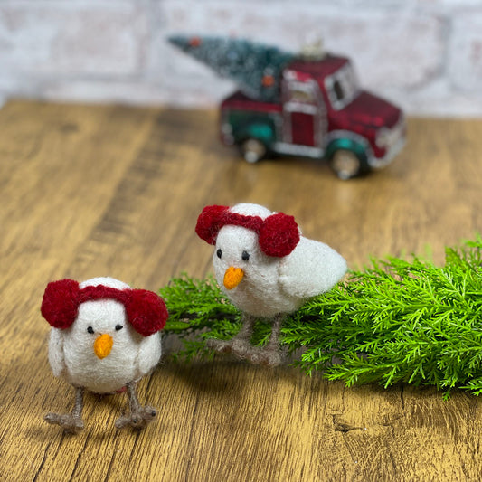 Birdy with Earmuffs Felted Wool Ornament, Handmade in Nepal, Set of 2