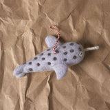 Nyles Narwhal Felted Wool Ornament, Handmade in Nepal, Set of 2