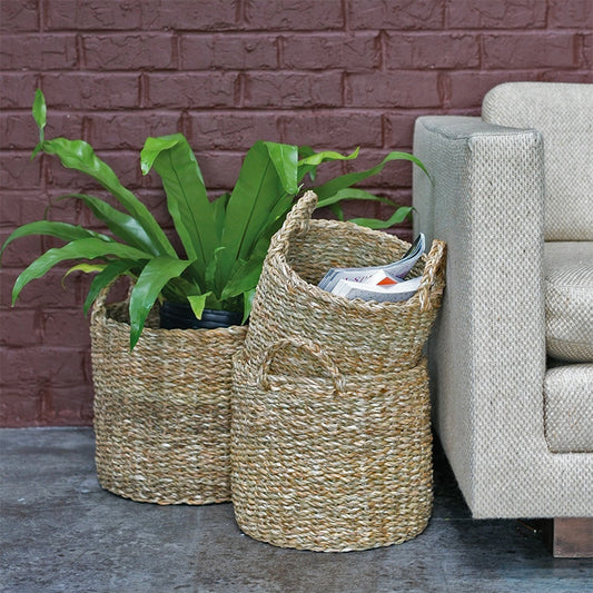 Seagrass Multi-Purpose Planter Baskets with Handles, Set of 3