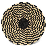 African Fair Trade Handwoven 16-inch Raffia Basket, Black/Tan Check