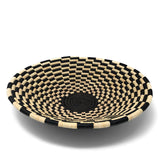African Fair Trade Handwoven 16-inch Raffia Basket, Black/Tan Check