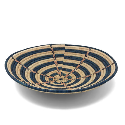 African Fair Trade Handwoven 16-inch Raffia Basket, Teal/Tan