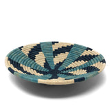 African Fair Trade Handwoven Raffia Basket, Large, Blue/Ivory