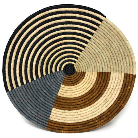 African Fair Trade Handwoven Raffia Basket, Large, Green/Gray/Black