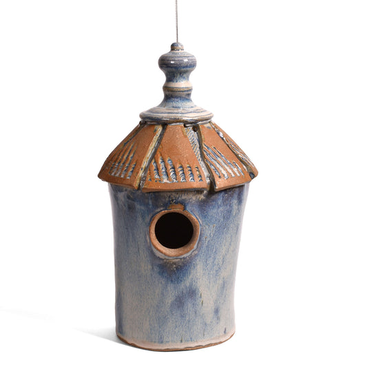 Anthony Stoneware Cottage Birdhouse, Handmade American Pottery, French Blue