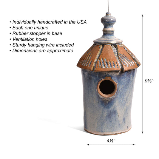 Anthony Stoneware Cottage Birdhouse, Handmade American Pottery, French Blue