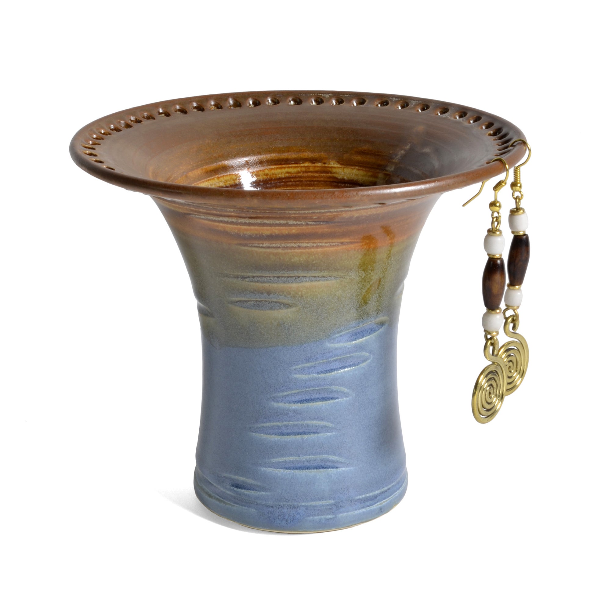 Barb Lund Pottery Earring Holder, Burnt Sienna/Slate - The Barrington Garage