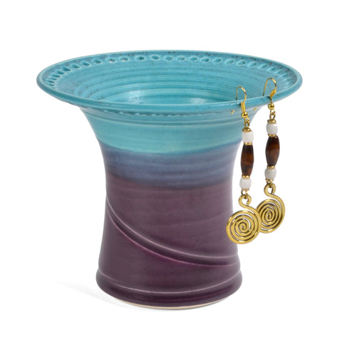 Barb Lund Pottery Earring Holder, Turquoise/Amethyst