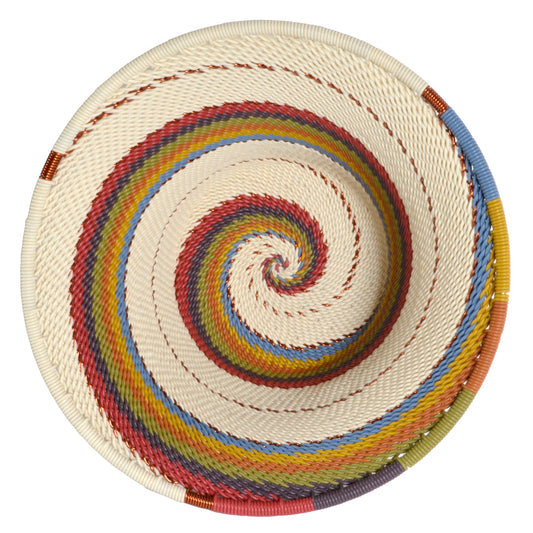 Fair Trade Zulu Telephone Wire Small Cone Basket, White Desert (Each One Unique)