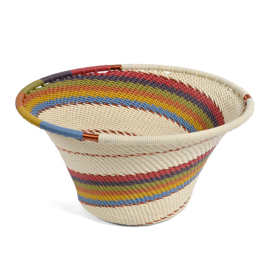 Fair Trade Zulu Telephone Wire Small Cone Basket, White Desert (Each One Unique)