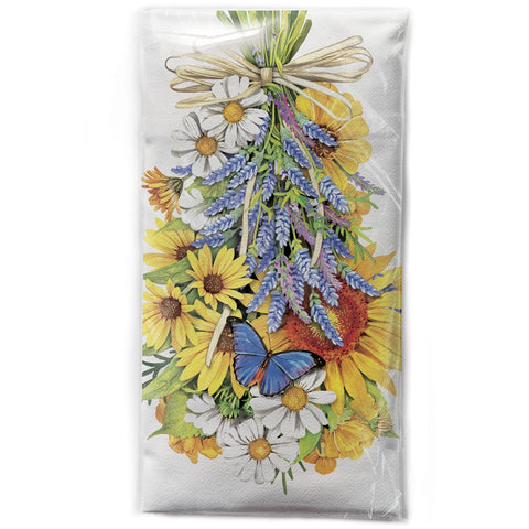 Mary Lake-Thompson Sunflower, Daisy, and Lavender Swag Cotton Flour Sack Dish Towel