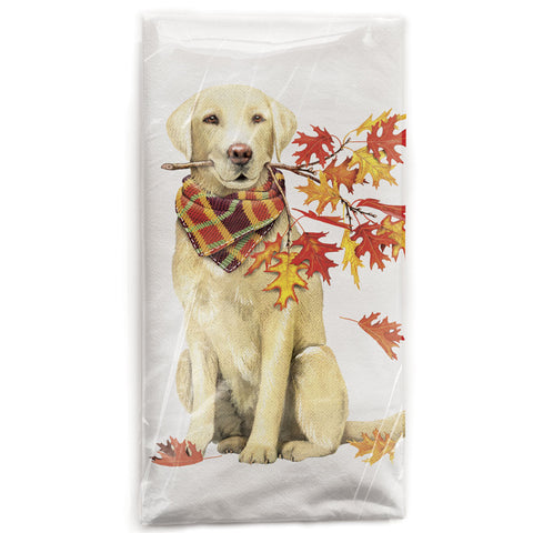 Mary Lake-Thompson Golden Retriever with Autumn Branch Cotton Flow Sack Dish Towel