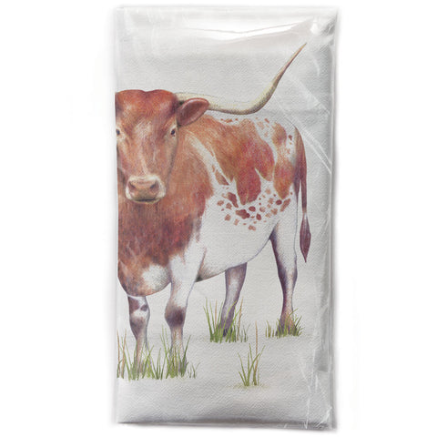 Mary Lake-Thompson Longhorn Cow Cotton Flour Sack Kitchen Towel