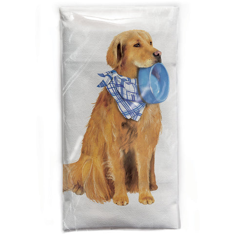 Mary Lake-Thompson Golden Retriever Dog with Bowl Flour Sack Dish Towel