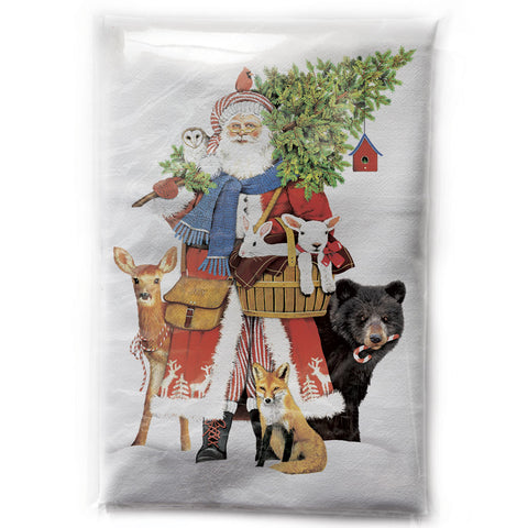 Mary Lake-Thompson Woodland Santa Cotton Flour Sack Dish Towel