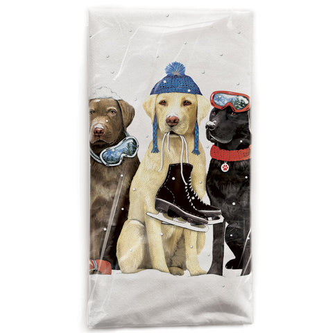 Mary Lake-Thompson Winter Dog Friends Flour Sack Dish Towel