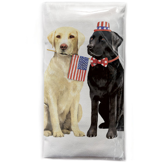 Mary Lake-Thompson 4th of July Labs Cotton Flour Sack Kitchen Towel