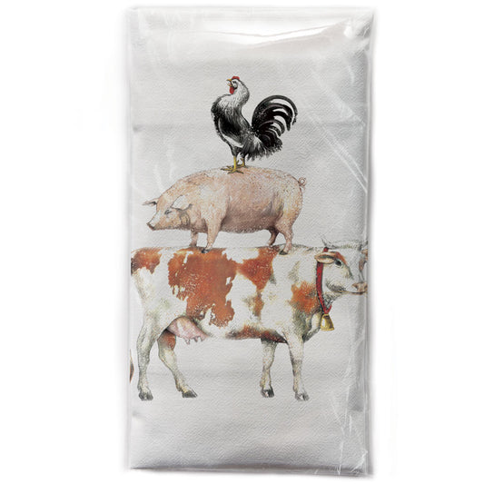 Mary Lake-Thompson Stacked Farm Animals Cotton Flour Sack Dish Towel