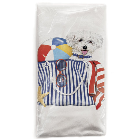 Mary Lake-Thompson Bichon in a Beach Bag Cotton Flour Sack Kitchen Towel