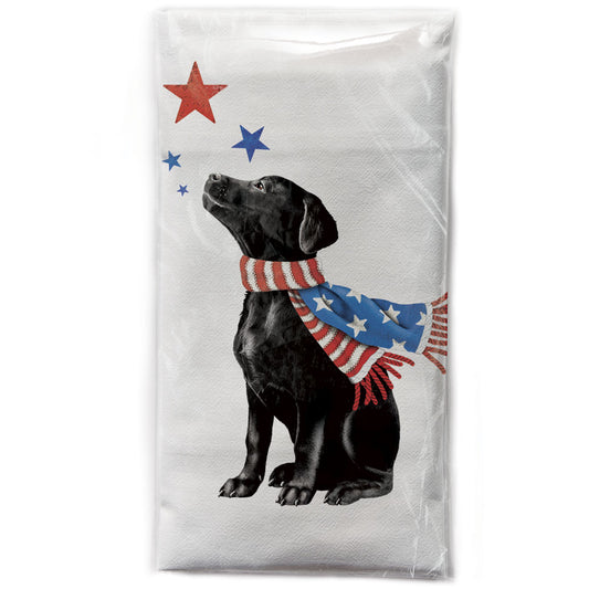 Mary Lake-Thompson Stars and Stripes Black Lab Flour Sack Dish Towel