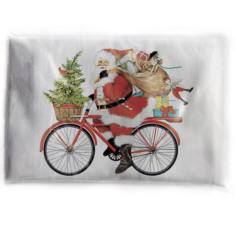 Mary Lake-Thompson Santa Claus on a Bike Cotton Flour Sack Dish Towel