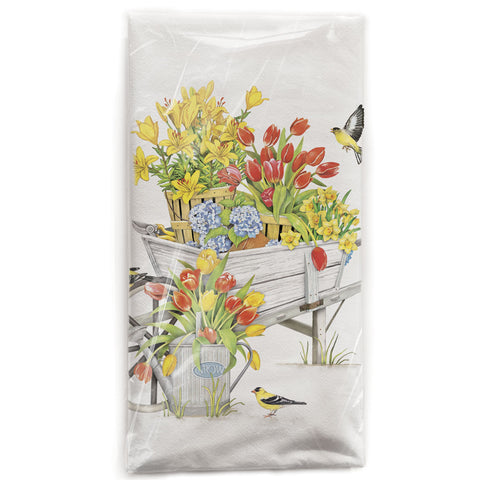 Mary Lake-Thompson Tulip Wheelbarrow Cotton Flour Sack Dish Towel
