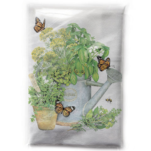 Mary Lake-Thompson Herbs in Watering Can Cotton Flour Sack Dish Towel