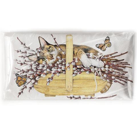 Mary Lake-Thompson Cat Willow Basket Cotton Flour Sack Dish Towel