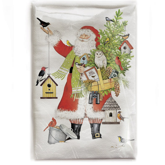 Mary Lake-Thompson Birdhouse Santa Cotton Flour Sack Dish Towel