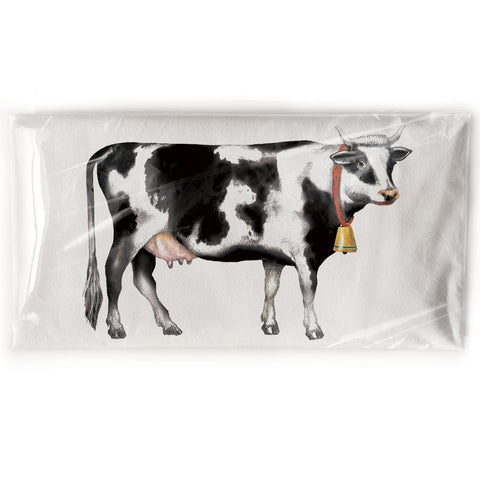 Mary Lake-Thompson Spotted Horned Cow with Bell Flour Sack Dish Towel