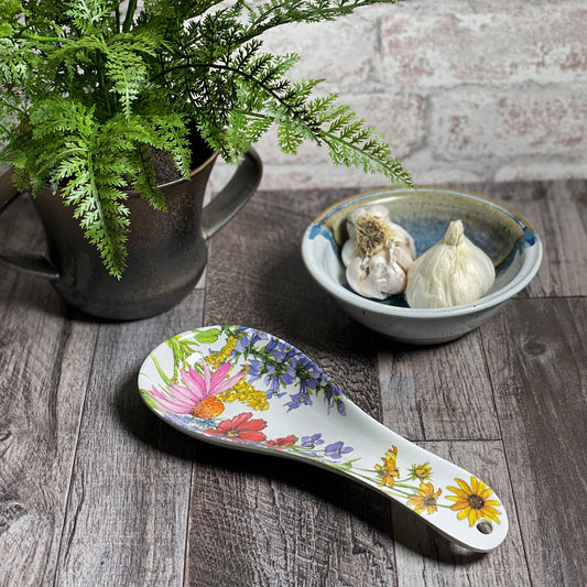 Bamboo Table Wildflowers Spoon Rest, Made of Eco-Friendly Bamboo Composite