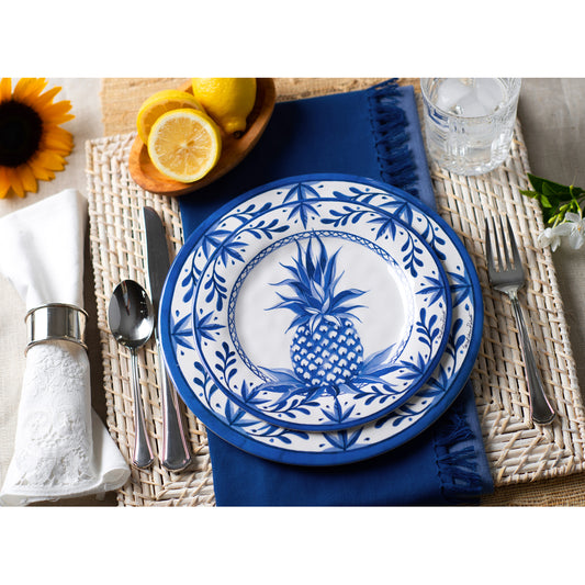 Bamboo Table Blue Pineapple 10.5-inch Dinner Plate, Set of 4