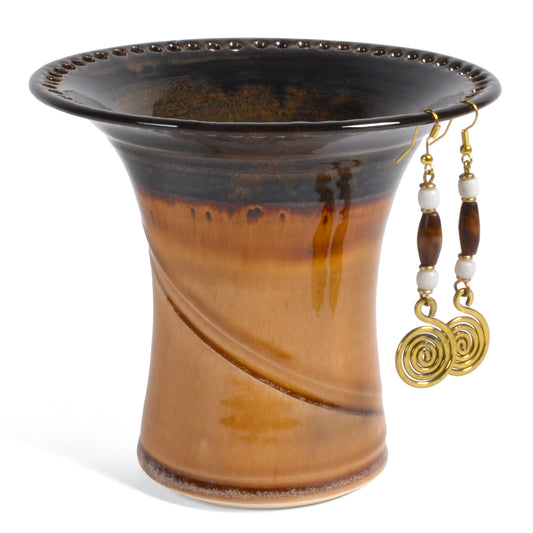 Barb Lund Pottery Earring Holder, Brown/Oatmeal