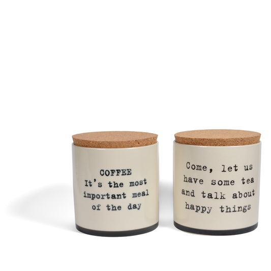 Bloomingville Josephine Coffee and Tea Ceramic Jars with Cork Lids, Set of 2